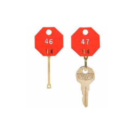 Global Equipment MMF Self-Locking Octagonal Key Tags 5312726AB07 - Tags 21-40, Red 5312726AB07